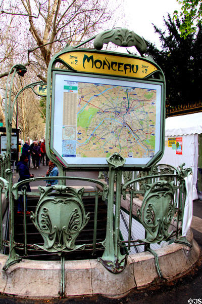 Art Nouveau Paris Metro map frame & stair railing panels. Paris, France. Architect: Hector Guimard.