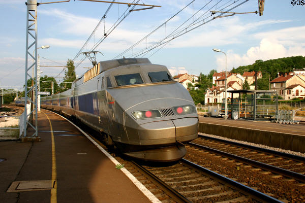 TGV train paseses small station. Paris, France.
