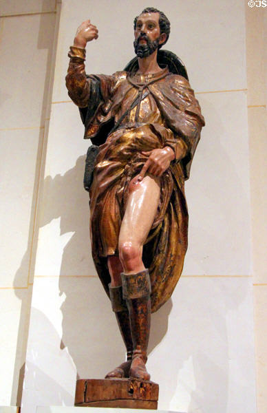 St Roch wood carving (16thC) from Spain at Museum of Decorative Arts. Paris, France.