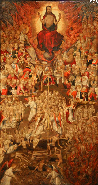 Last Judgment painting (c1440) by Master of Dunois from Paris at Museum of Decorative Arts. Paris, France.