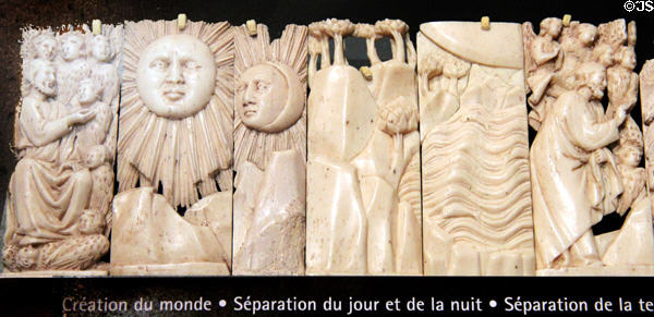 Biblical creation of world bone carvings by Embriachi workshop (c1370-1433) in Florence then Venice at Museum of Decorative Arts at Museum of Decorative Arts. Paris, France.