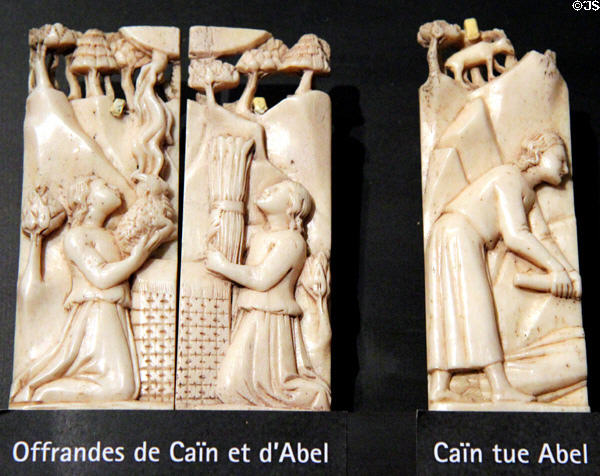 Cain & Abel bone carvings by Embriachi workshop (c1370-1433) in Florence then Venice at Museum of Decorative Arts at Museum of Decorative Arts. Paris, France.
