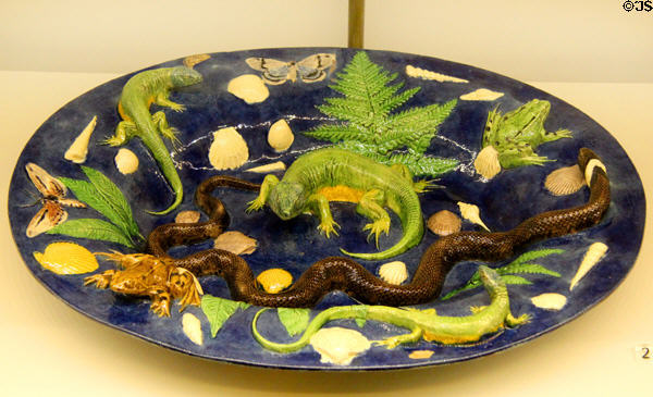 Ceramic plate with models of snakes, frogs & nature (c1860) by Georges Pull of Paris at Museum of Decorative Arts. Paris, France.