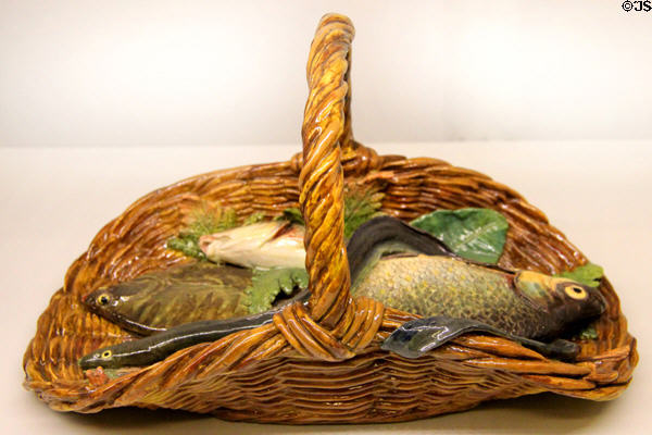 Ceramic basket with models of fish & eels (c1890) by August Chauvigné of Tours at Museum of Decorative Arts. Paris, France.
