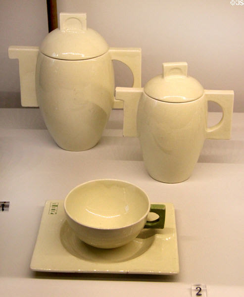 Glass coffee & tea service based on olive shape (1928) by François Décorchemont at Museum of Decorative Arts. Paris, France.