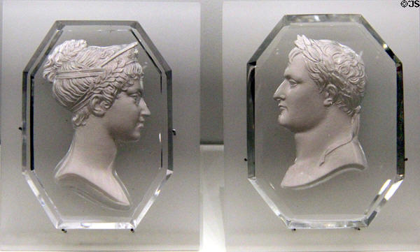Glass medallions with ceramic portraits of Napoleon & Josephine (1804-14) attrib. Creusot at Museum of Decorative Arts. Paris, France.