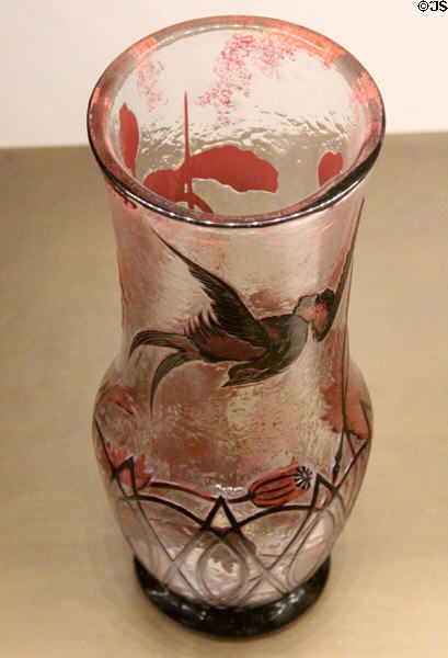 Glass "poppy" vase by Pannier Brothers (shown St Louis Expo 1904) at Museum of Decorative Arts. Paris, France.