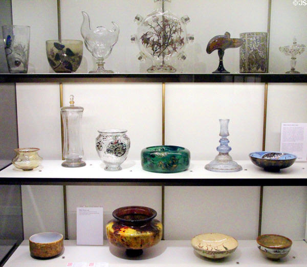 Collection of glass works of Émile Gallé from Nancy, France at Museum of Decorative Arts. Paris, France.