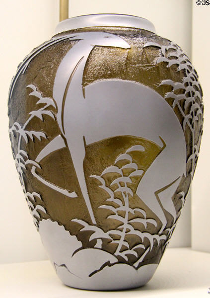 Glass vase with hind design (c1923) by Daum at Museum of Decorative Arts. Paris, France.