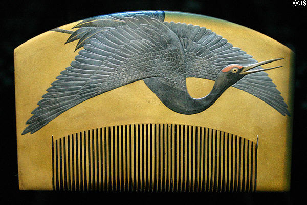 Japanese-style comb with crane at Museum of Decorative Arts. Paris, France.
