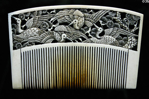 Japanese-style comb with cranes at Museum of Decorative Arts. Paris, France.