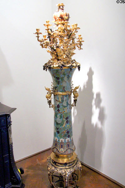 Candelabra-vase (1874) by Christofle Co. of Paris (shown Paris Expo 1878, 1889, 1900, Amsterdam 1883, Chicago 1893) at Museum of Decorative Arts. Paris, France.
