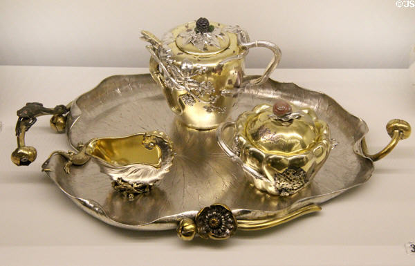 Gilt silver & ivory Tea service (c1889) by Bapst & Falize silversmiths of Paris (shown Paris EXPO 1889) at Museum of Decorative Arts. Paris, France.