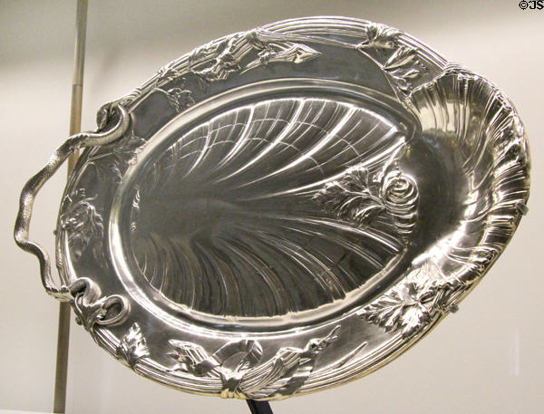 Silver serving tray for roasts (c1889) by Bapst & Falize silversmiths of Paris (shown Paris EXPO 1889) at Museum of Decorative Arts. Paris, France.