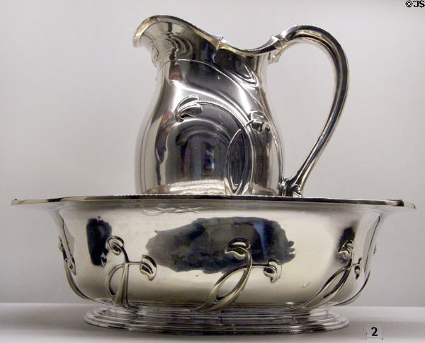 Silver pitcher & basin (c1900) by Lucien Bonvallet & Ernest Cardeilhac of Paris (shown Paris Expo 1900) at Museum of Decorative Arts. Paris, France.