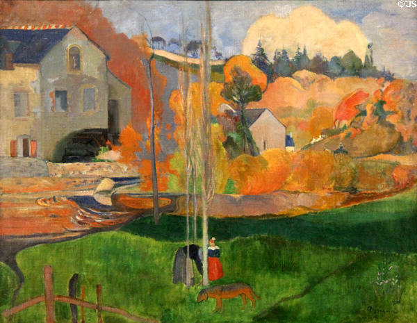 Brittany countryside (Le moulin David) painting (1894) by Paul Gauguin at Museum of Decorative Arts. Paris, France.