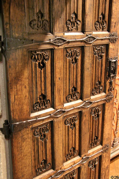 Oak door carved with folded-linen pattern at Museum of Decorative Arts. Paris, France.