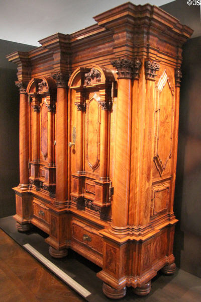 Germanic armoire with 7 columns (1715-20) from Strasbourg, Alsace at Museum of Decorative Arts. Paris, France.