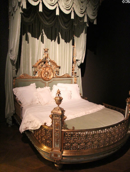 Parade (reception) bed (c1875) made for courtesan Valtesse de la Bigne for her affairs by designer Edouard Lièvre at Museum of Decorative Arts. Paris, France.