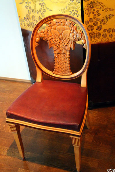 Chair with carved backrest as basket of fruit (c1912) by Paul Frédéric Follot of Paris at Museum of Decorative Arts. Paris, France.