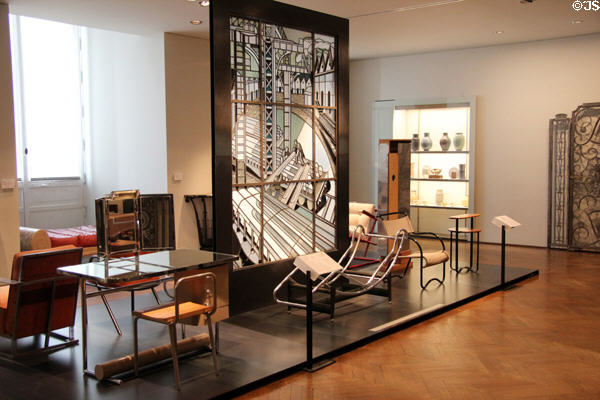 Gallery showing 1930s furniture made from metal tubes at Museum of Decorative Arts. Paris, France.