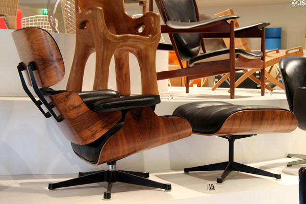 Eames armchair 679 & footrest 671 (1956) by Charles & Ray Eames of USA at Museum of Decorative Arts. Paris, France.