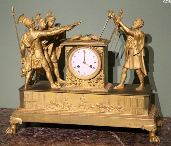 French mantel clock modeled after David's Oath of the Horatii painting at Museum of Decorative Arts. Paris, France.