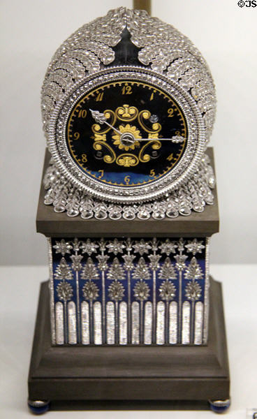 Table clock in polished blue steel with crystals (c1827) by Louis-Prosper Provent of Paris at Museum of Decorative Arts. Paris, France.