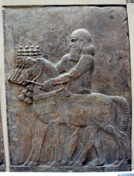 Babylonian relief of horse driver (c710 BC) from citadel of Dur-Sharukkin at the Louvre Museum. Paris, France.