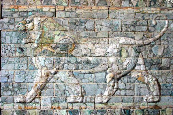 Lion block Persian mural from Suse at the Louvre Museum. Paris, France.