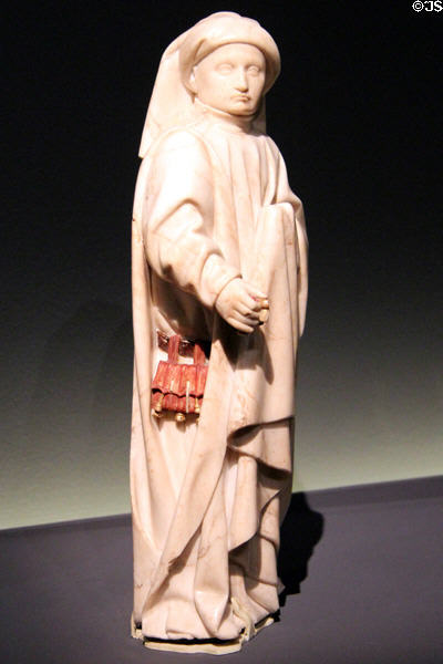 Mourner from Alabaster tears sculpture group (1443-70) by Jean de la Huerta at Cluny Museum. Paris, France.