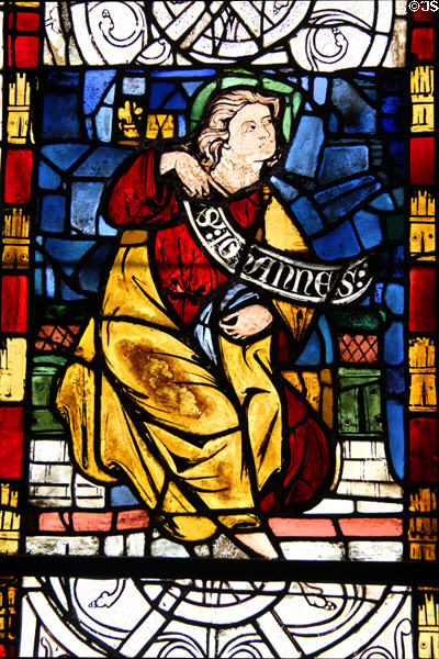 Apostle St Jean stained glass (before 1270) from Chapel of Chateau of Rouen at Cluny Museum. Paris, France.