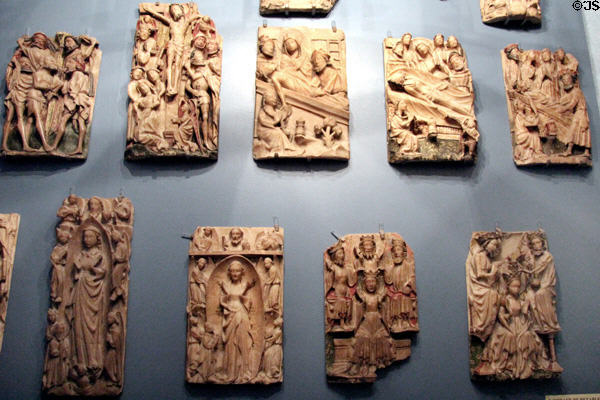 Alabaster altarpiece panels (15thC) from England at Cluny Museum. Paris, France.