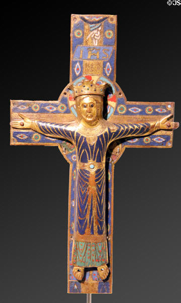 Enameled cross (early 13thC) from Limoges at Cluny Museum. Paris, France.