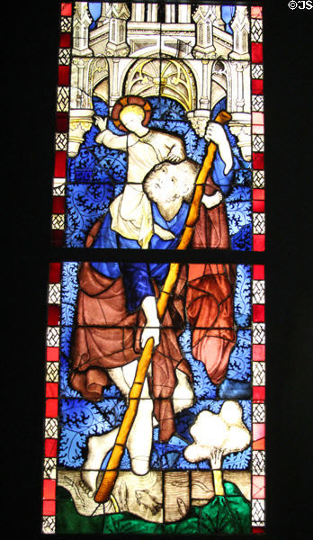 St Christopher stained glass window (c1488) from Cologne at Cluny Museum. Paris, France.