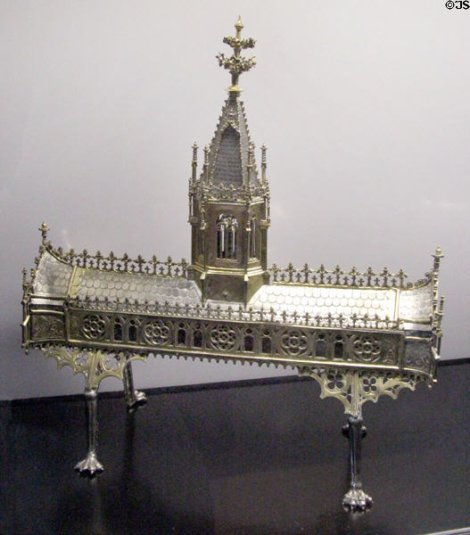 Silver reliquary in form a church (15thC) from Germany at Cluny Museum. Paris, France.