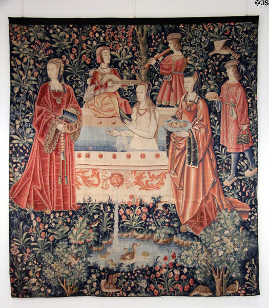 Bath tapestry of Noble Life series in millefleur style (early 16thC) from southern Low Countries at Cluny Museum. Paris, France.