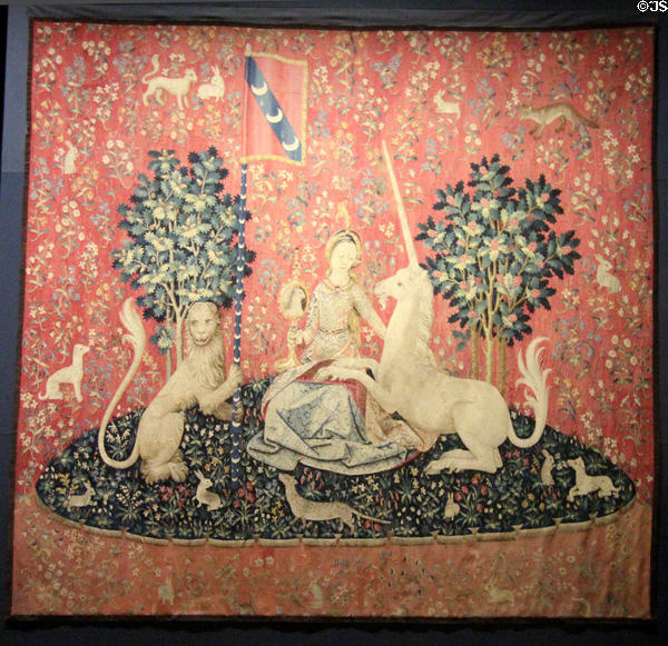 Sight panel of Lady & Unicorn tapestry series (c1500) from Paris at Cluny Museum. Paris, France.