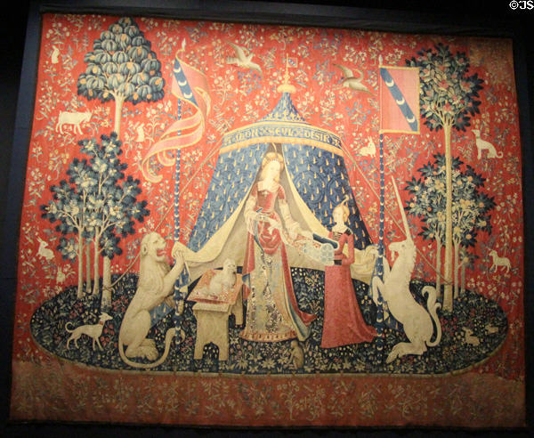 My Only Desire panel of Lady & Unicorn tapestry series (c1500) from Paris at Cluny Museum. Paris, France.