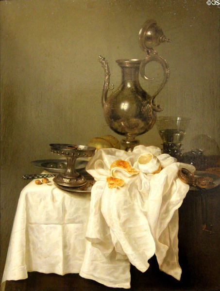 Still life with pitcher painting (1643) by Willem Claesz. Heda at Petit Palace Museum. Paris, France.
