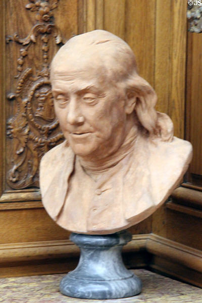 Bust of Benjamin Franklin (c1778) after original Jean-Antoine Houdon at Petit Palace Museum. Paris, France.