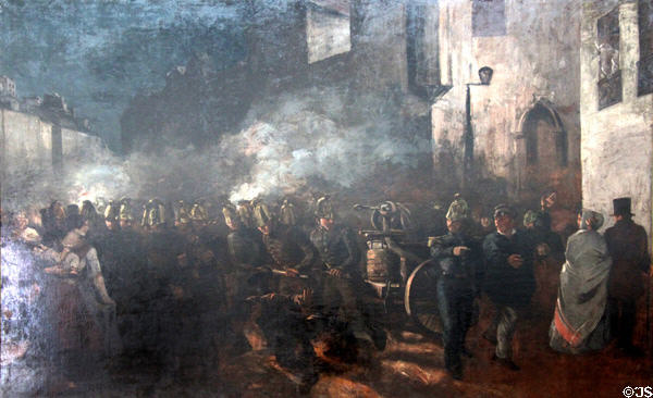 Firemen (pompiers) running to a fire painting (1851) by Gustave Courbet at Petit Palace Museum. Paris, France.