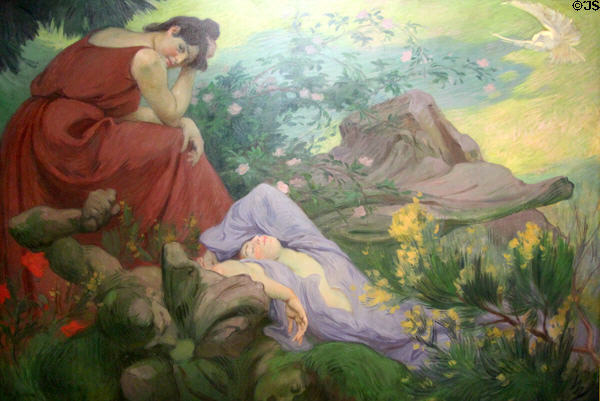 Stay of peace & joy painting (1899) by Victor Prouvé (shown Paris Expo 1900) at Petit Palace Museum. Paris, France.
