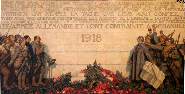 Detail of Last Communiqué ending war Nov. 11, 1918 painting (1920) by George Leroux at Petit Palace Museum. Paris, France.