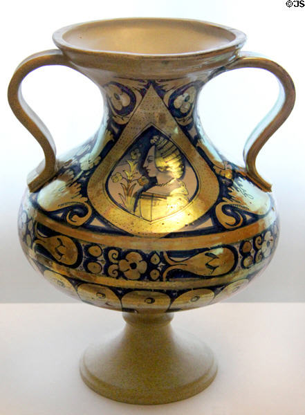 Footed vase with bust of woman (early 16thC) from Deruta at Petit Palace Museum. Paris, France.