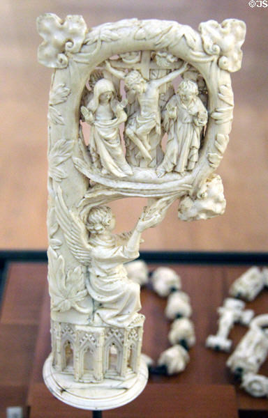 Ivory head of pastoral cross with Crucifixion (16thC) from France at Petit Palace Museum. Paris, France.