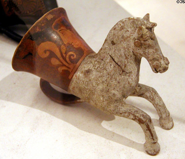 Rhyton in form of galloping horse (4thC BCE) from Campania, Italy at Petit Palace Museum. Paris, France.