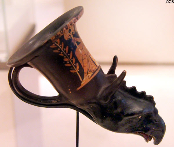 Rhyton in form of head of griffon (c330-300 BCE) from Taranto at Petit Palace Museum. Paris, France.