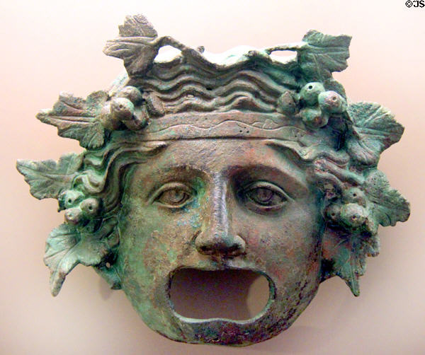 Bronze mask of Dionysus (late 2ndC CE) from Rome at Petit Palace Museum. Paris, France.