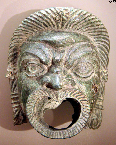 Bronze mask of comedy (late 3rdC - early 4thC CE) from Rome at Petit Palace Museum. Paris, France.